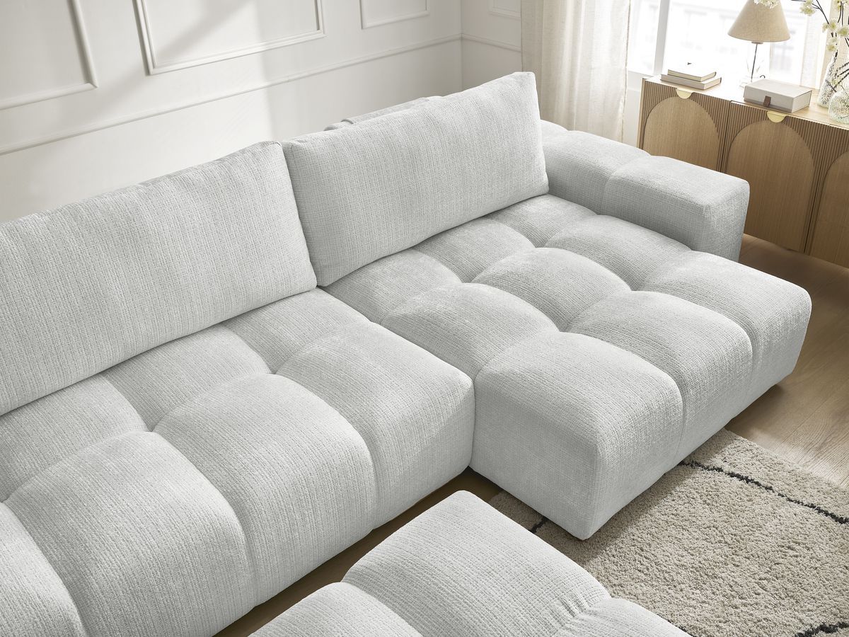 Bobochic Anakin Wohnlandschaft mit Pouf, Liegefläche 137 × 382 cm, 3 Kissen Strukturstoff Hellgrau