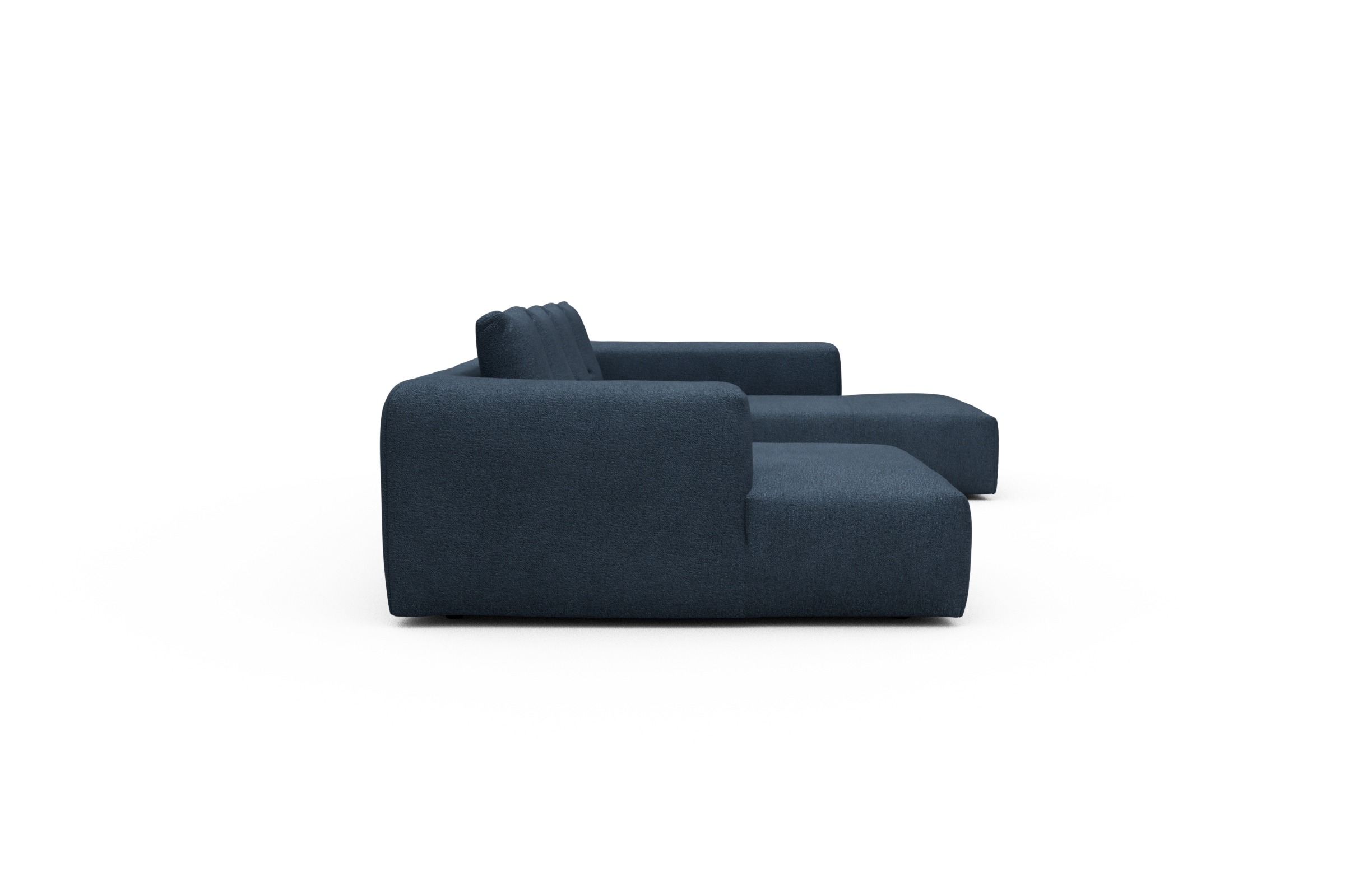 Wohnlandschaft Fred Relax-Ecke rechts mit 2-Sitzer und Chaiselongue links Boucle-Blue