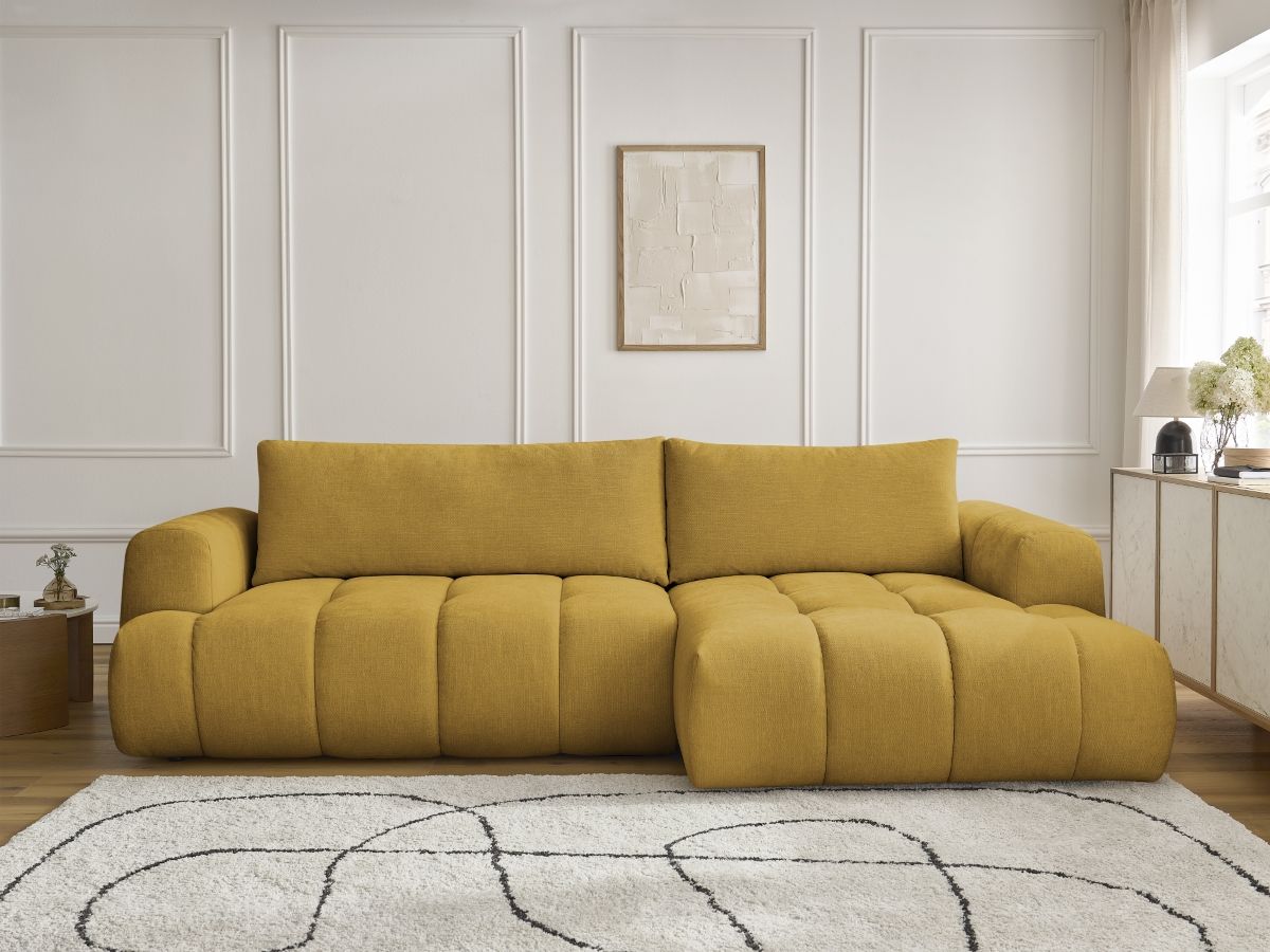Bobochic Fuji Ecksofa mit Schlaffunktion und Bettkasten 292 × 160 cm Stoff Gelb Ecke rechts