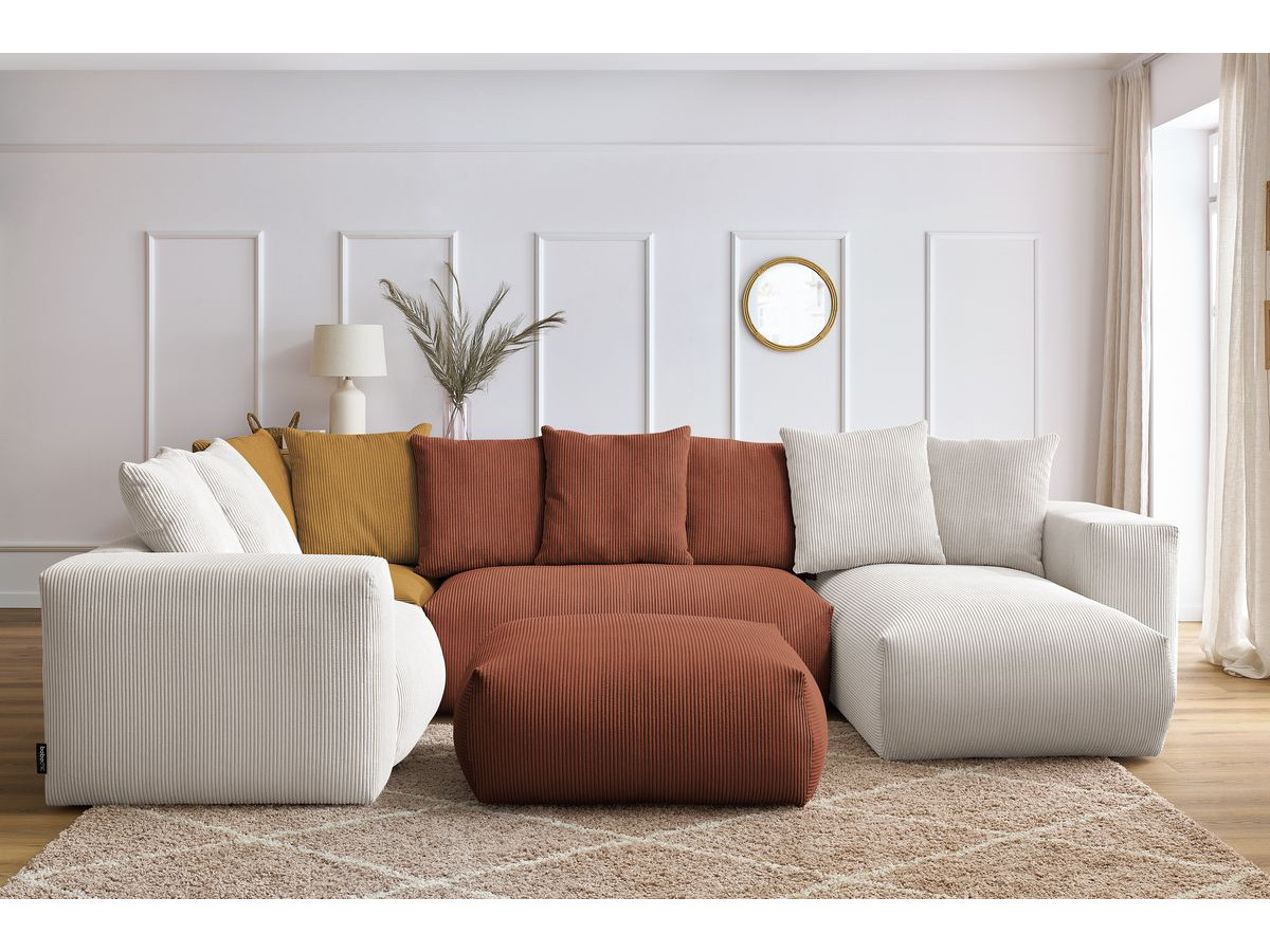 Bobochic Voltaire Wohnlandschaft mit Pouf 356 × 214 cm Cordsamt Mehrfarbig Ecke rechts