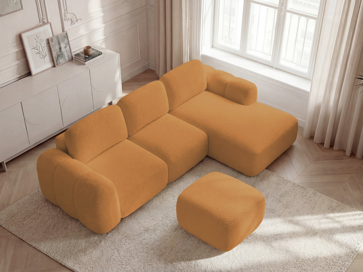 Bobochic Montaigne Ecksofa mit Schlaffunktion und Bettkasten und Pouf 276 × 164 cm Bouclé-Stoff Gelb Ecke rechts
