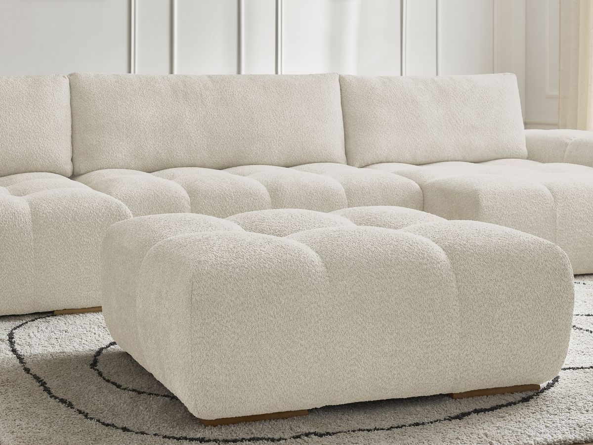 Bobochic Anakin Wohnlandschaft mit Pouf, 3 Kissen Bouclé-Stoff Beige