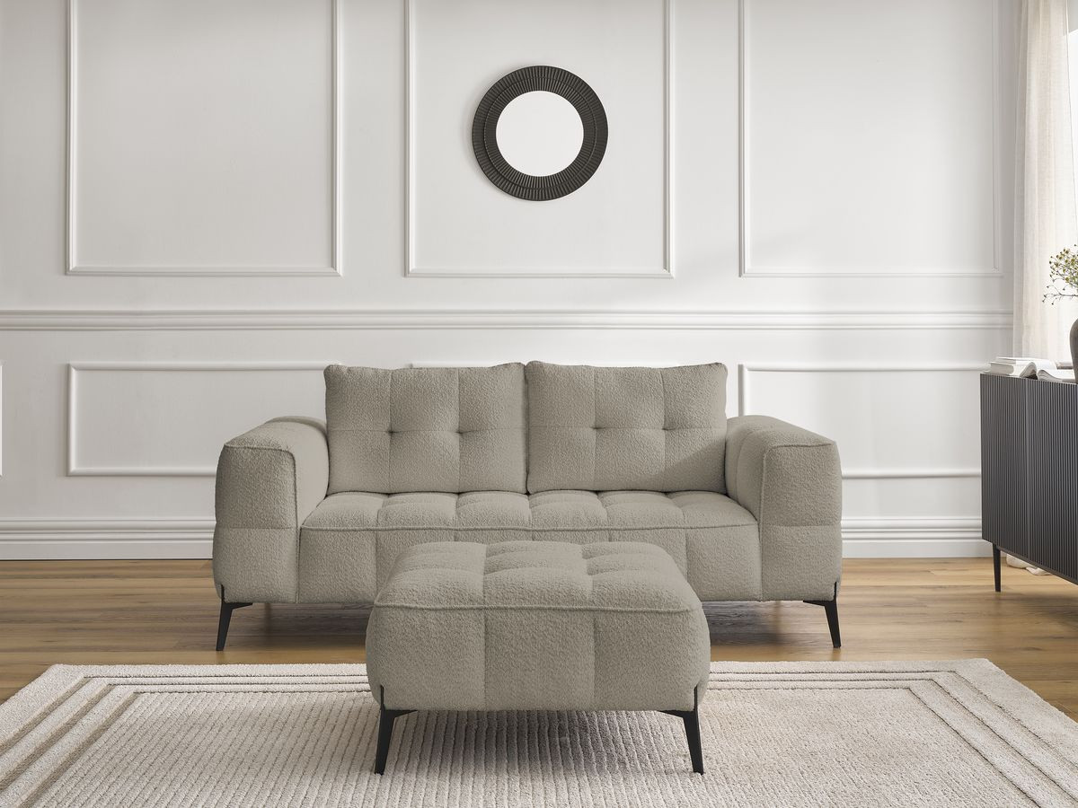 Bobochic Anis Sofa 2-Sitzer mit Pouf Bouclé-Stoff Taupe