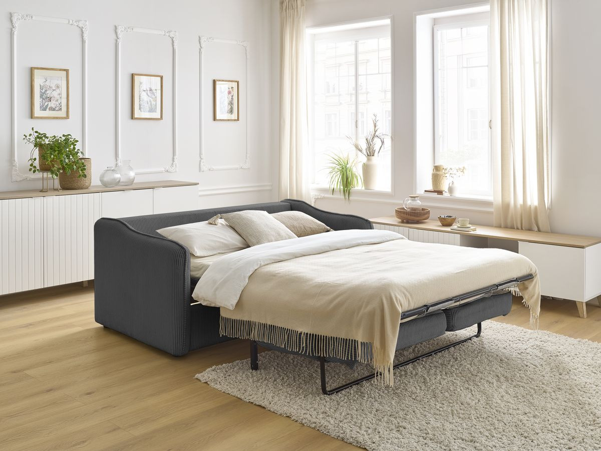 Bobochic Lenny Schlafsofa 3-Sitzer Cordsamt Dunkelgrau