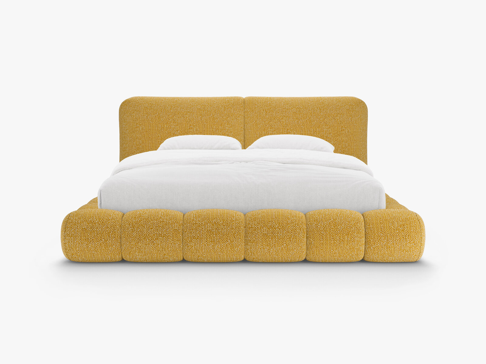 Micadoni Stauraumbett mit Kopfteil Solange Chenille Silencio Senf 140x200