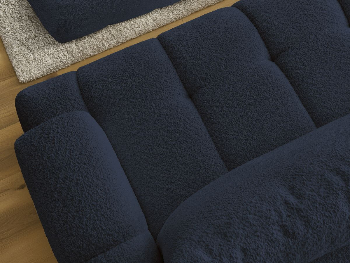 Bobochic Fuji Ecksofa mit Schlaffunktion und Bettkasten und Pouf 292 × 160 cm Bouclé-Stoff Dunkelblau Ecke links