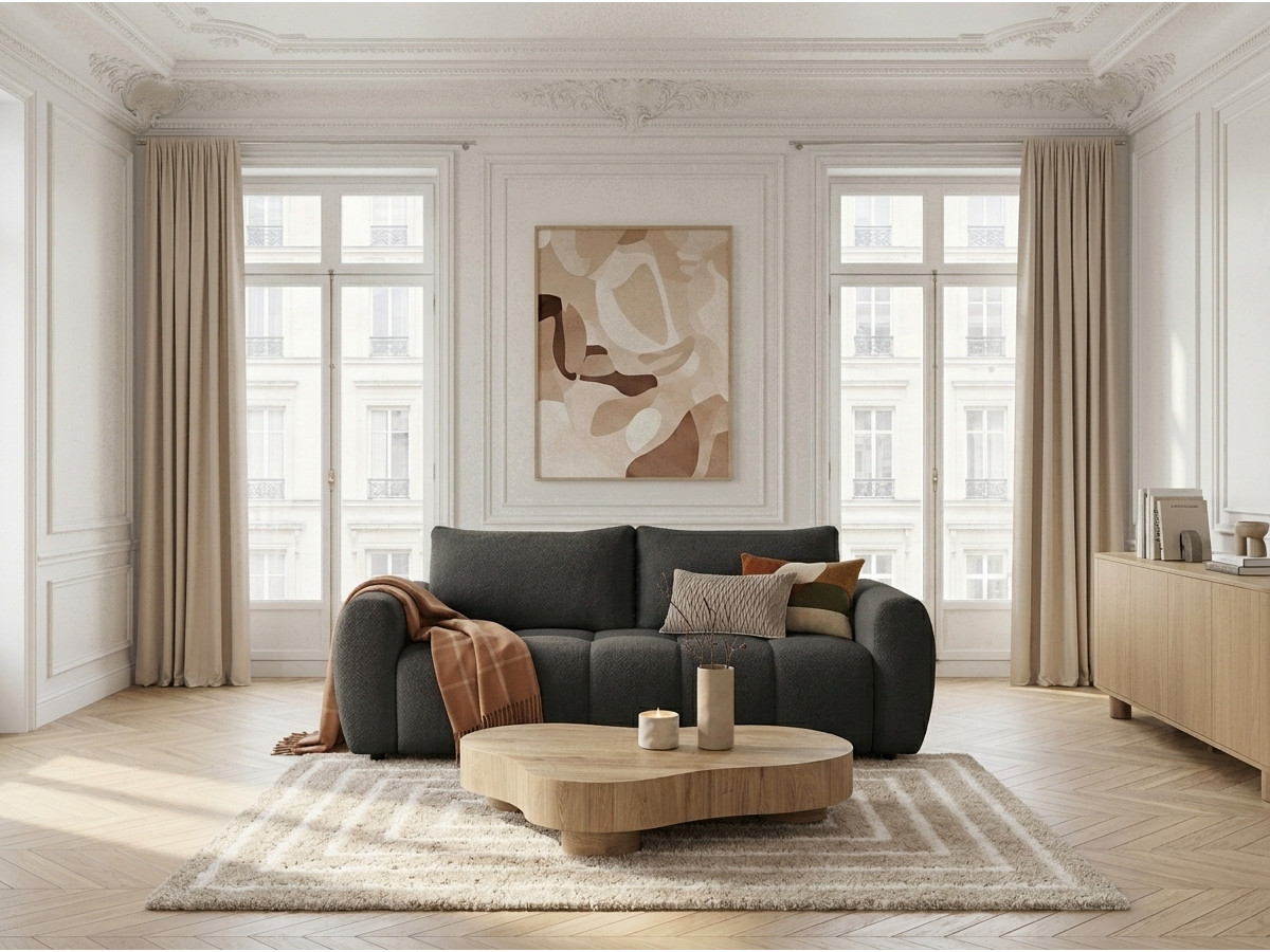 Bobochic Fuji Schlafsofa 3-Sitzer Bouclé-Stoff Dunkelgrau