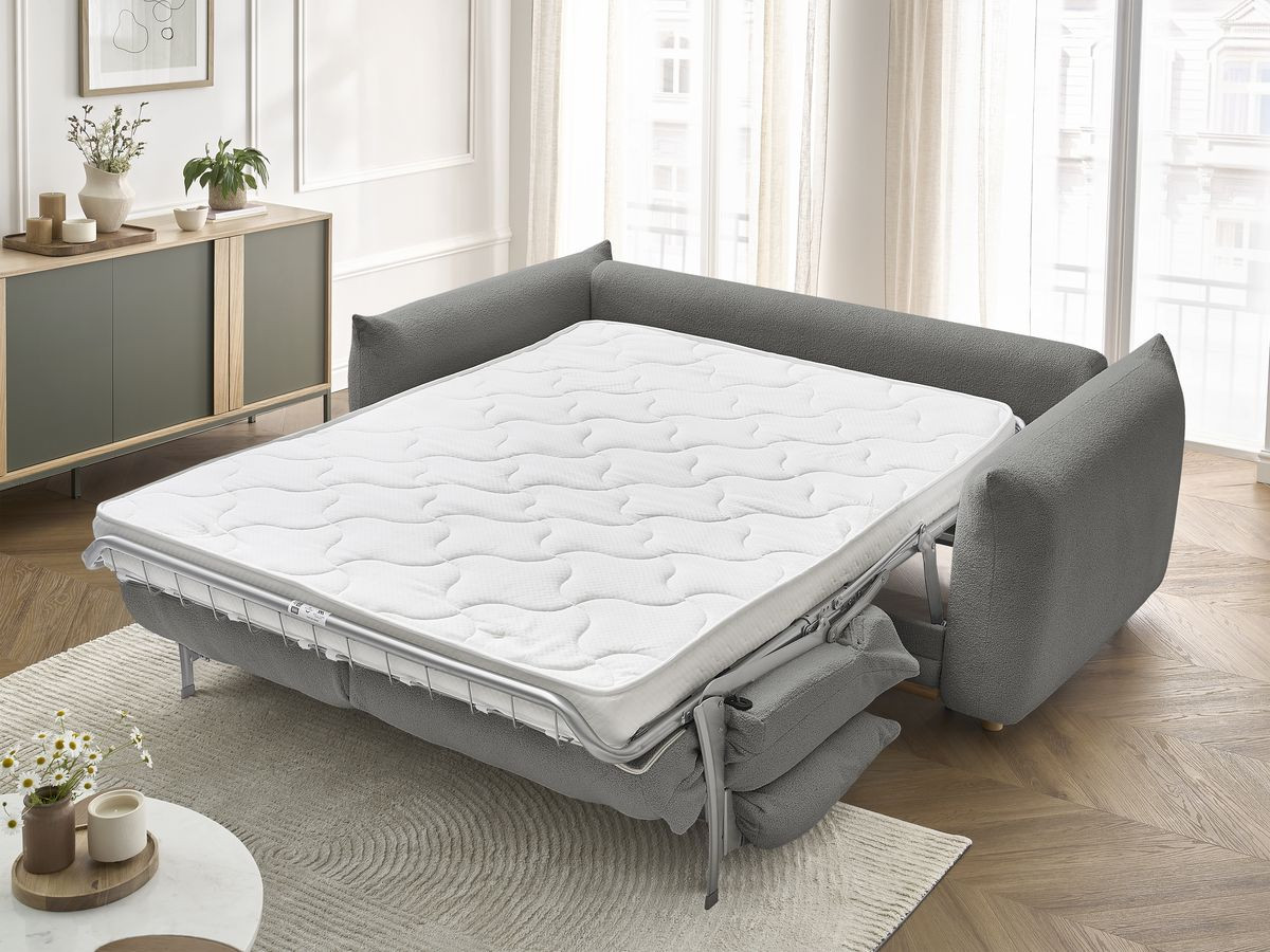 Bobochic Ernest Schlafsofa 3-Sitzer, Liegefläche 190 × 140 / 160 cm Bouclé-Stoff Dunkelgrau, Liegefläche 140 × 190 cm