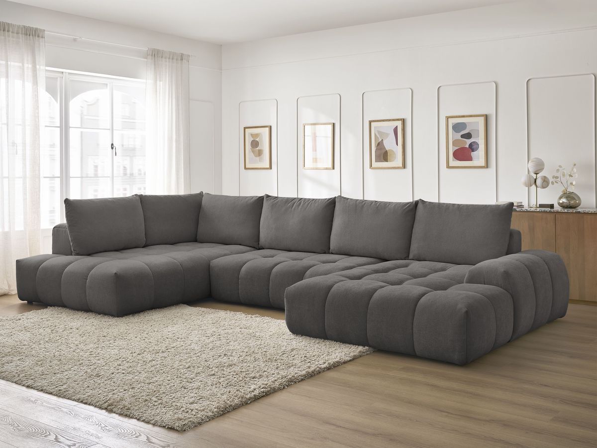 Bobochic Everest Wohnlandschaft, 6 Kissen Strukturstoff Dunkelgrau Ecke rechts