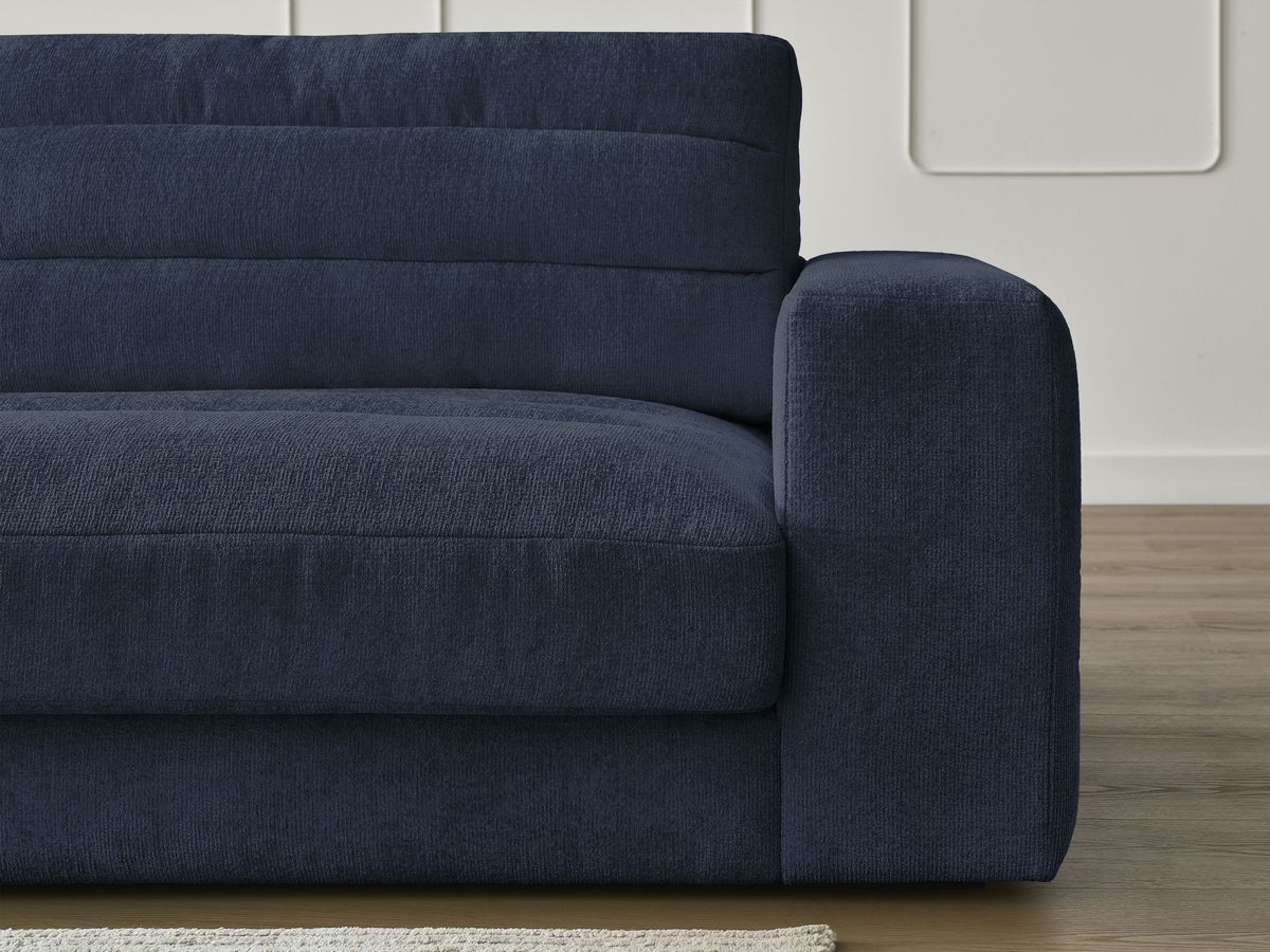 Bobochic Sierra Ecksofa mit Pouf Strukturstoff Dunkelblau Ecke links