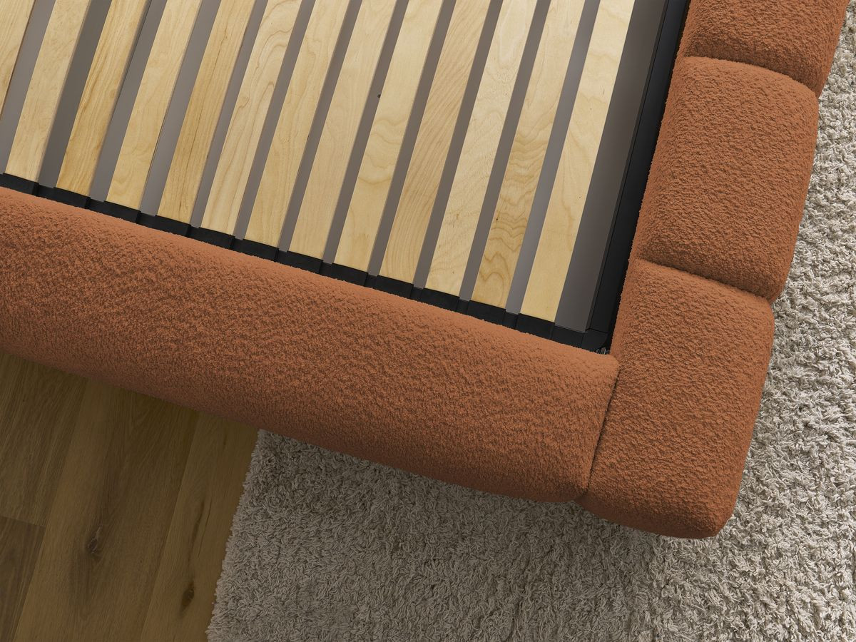 Bobochic Denali Polsterbett mit Bettkasten Bouclé-Stoff Orange, Liegefläche 140 × 190 cm