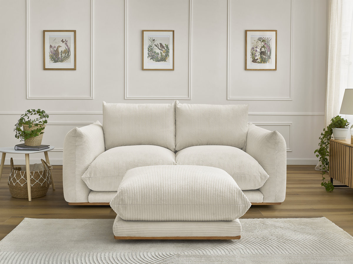 Bobochic Ernest Sofa 3-Sitzer mit Pouf 193 × 106 cm Cordsamt Beige