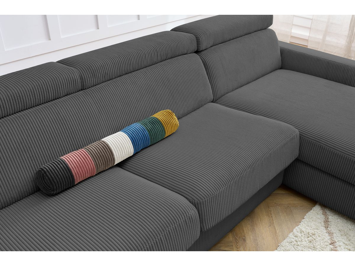 Bobochic Monaco Ecksofa mit Schlaffunktion und Bettkasten Cordsamt Dunkelgrau, Liegefläche 140 × 190 cm