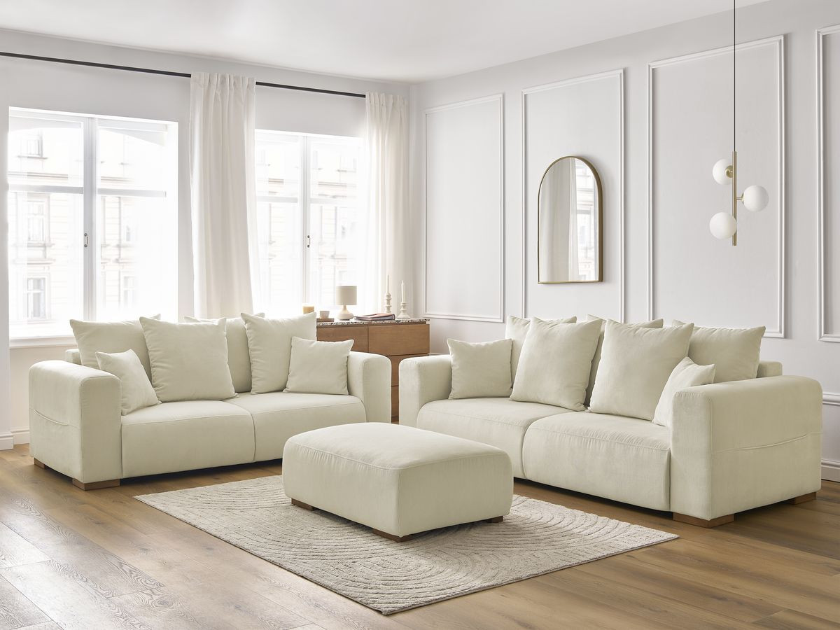 Bobochic Sidonie Sofa 6-Sitzer mit Pouf Cordsamt Beige