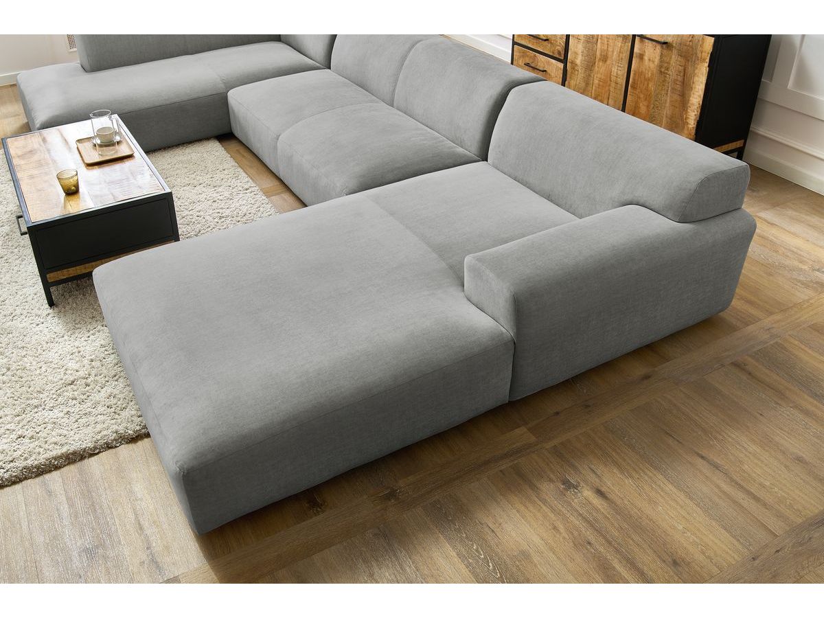 Bobochic Lavena Wohnlandschaft 399 × 220 cm Samt Hellgrau Ecke rechts