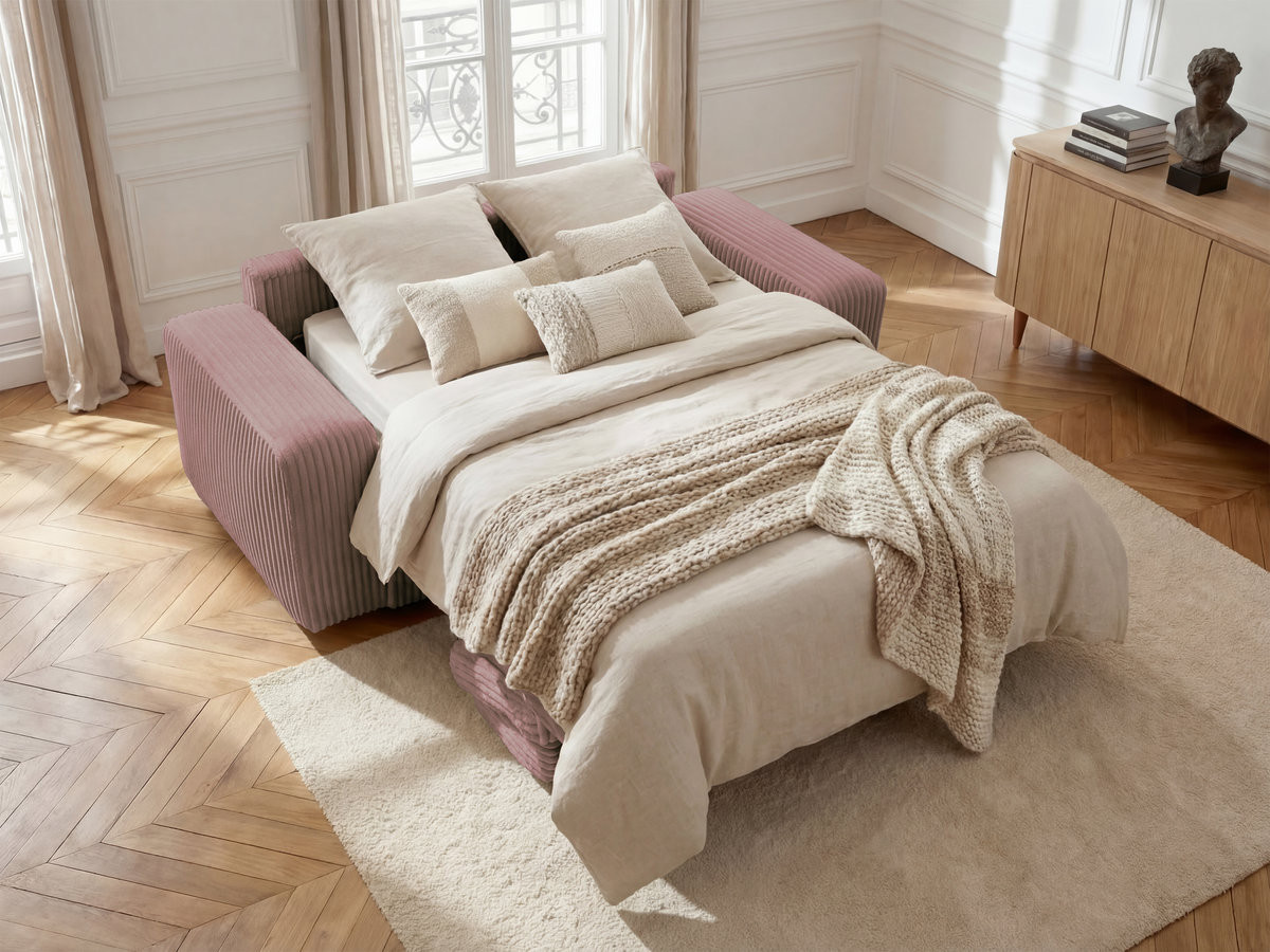 Bobochic Ibiza Schlafsofa 3-Sitzer Cordsamt Rosa, Liegefläche 140 × 196 cm