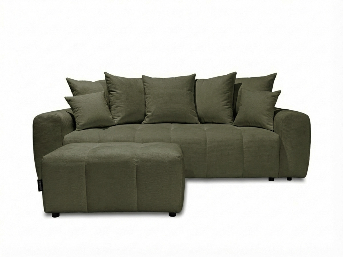 Bobochic Roxelane Schlafsofa 3-Sitzer mit Bettkasten und Pouf Melange-Stoff Grün