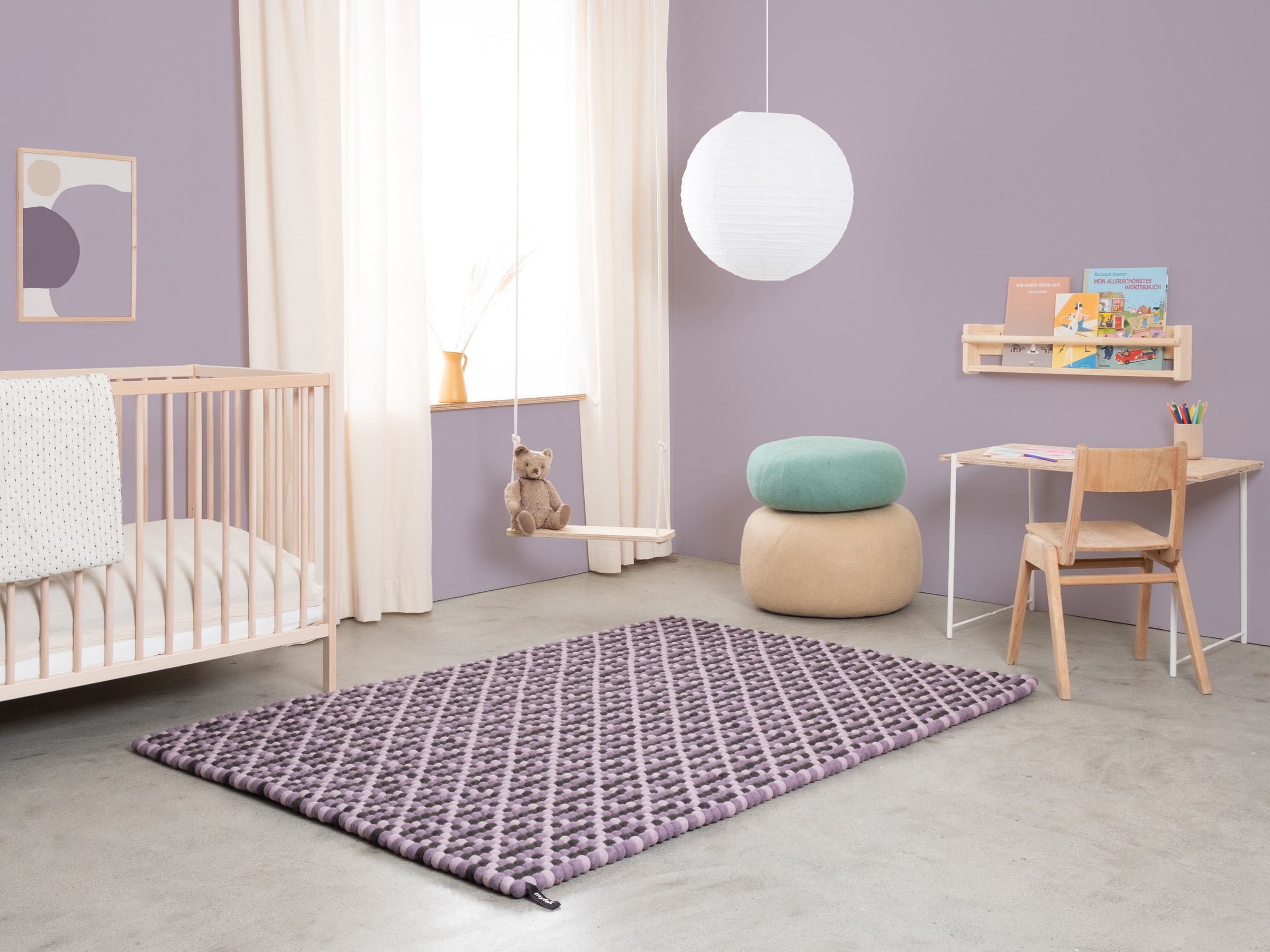 myfelt Maria Filzkugelteppich Flieder rechteckig 70 x 100 cm