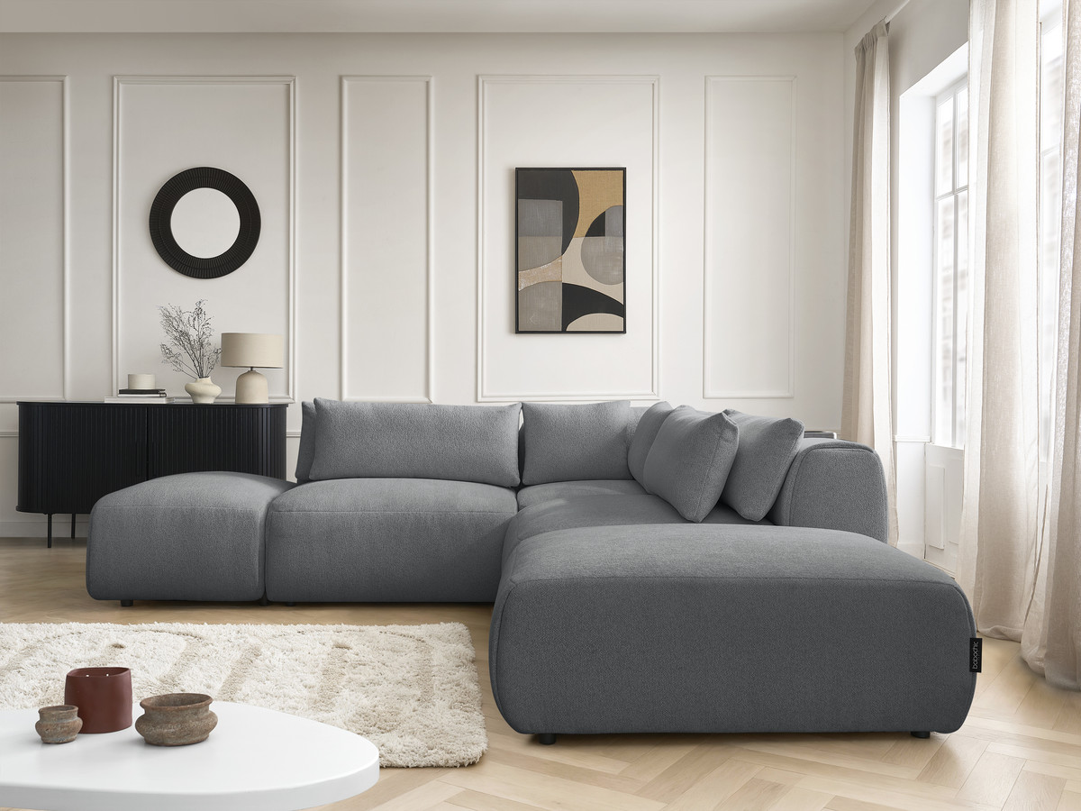 Bobochic Jana Ecksofa Melange-Stoff Dunkelgrau