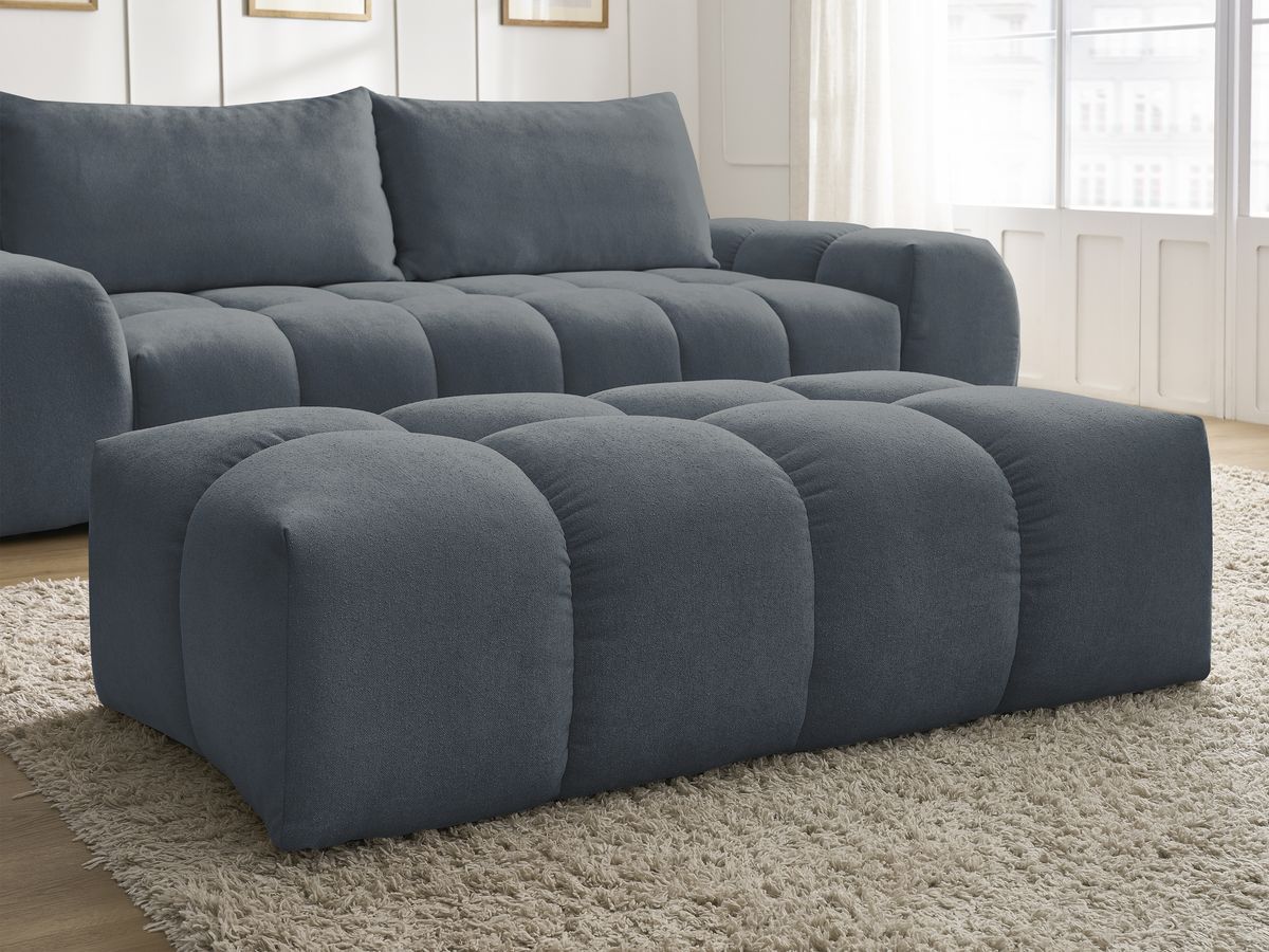 Bobochic Everest Sofa 3-Sitzer mit Pouf, 2 Kissen Strukturstoff Dunkelblau