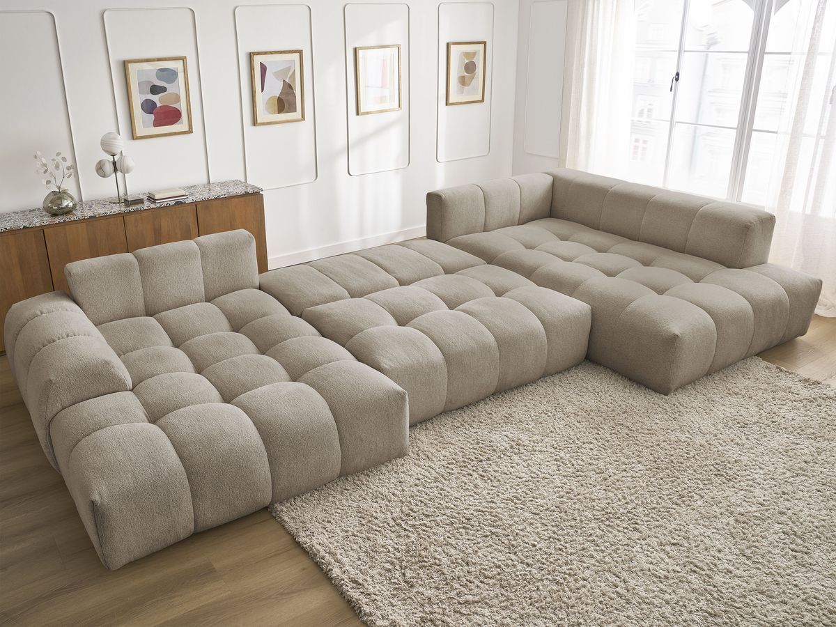 Bobochic Everest Wohnlandschaft, 14 Kissen Melange-Stoff Taupe Ecke links