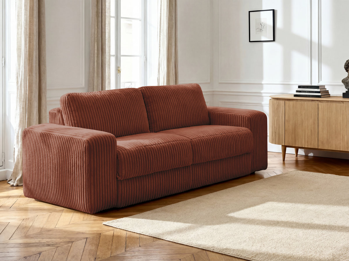 Bobochic Ibiza Schlafsofa 3-Sitzer Cordsamt Orange, Liegefläche 160 × 196 cm