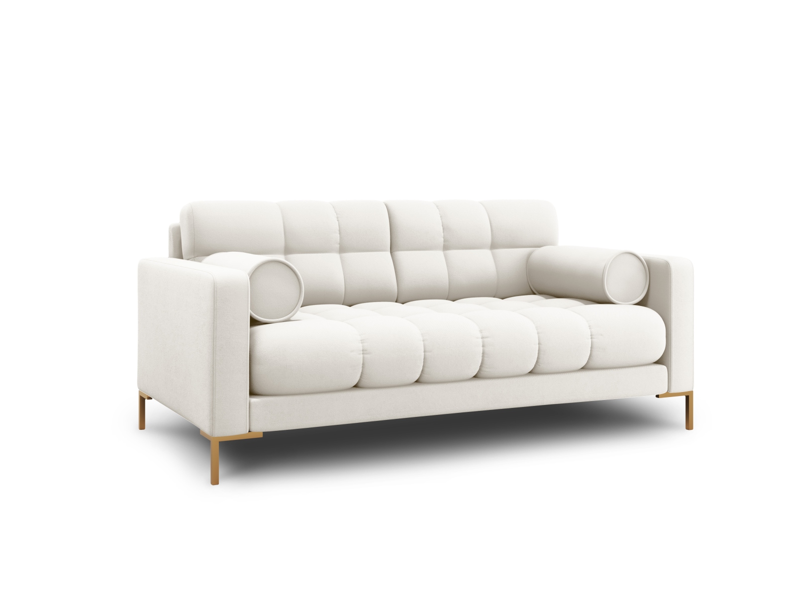 Cosmopolitan Design Sofa Bali 2-Sitzer Strukturierter Stoff Neve Helles Beige Beine Gold
