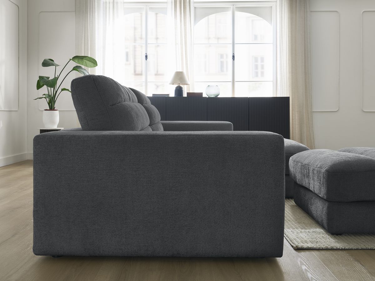 Bobochic Sierra Ecksofa mit Pouf Strukturstoff Dunkelgrau Ecke rechts