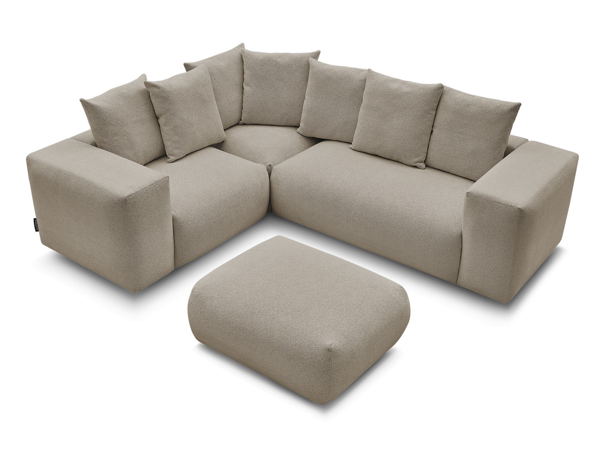 Bobochic Voltaire Ecksofa mit Pouf 268 × 214 cm Melange-Stoff Taupe Ecke links