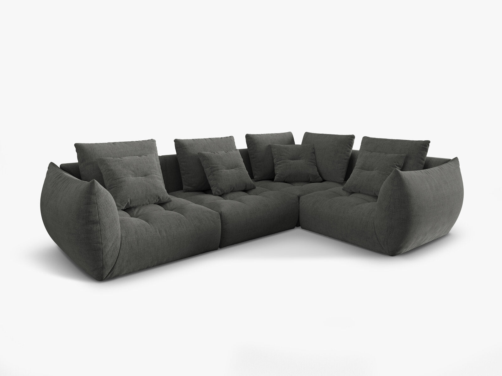 Micadoni Ecksofa Bloom 4-Sitzer Strukturierter Stoff Wind Dunkelgrau Rechts