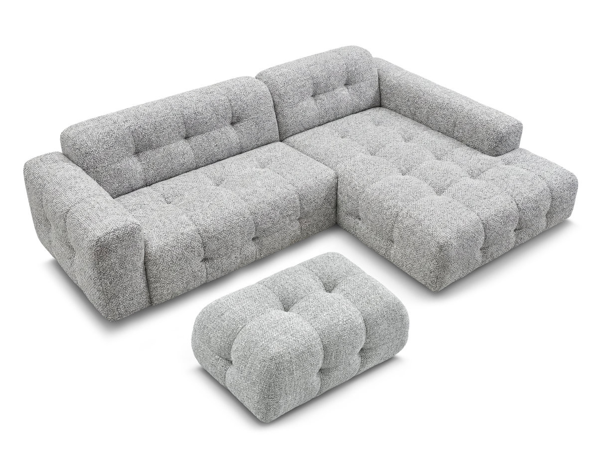 Bobochic Laura Ecksofa mit kleinem Pouf Melange-Stoff Hellgrau Ecke rechts