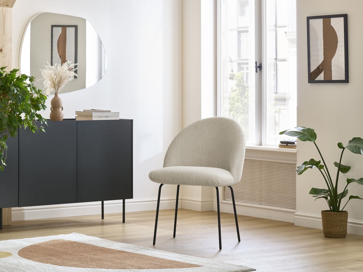 Bobochic Lalie Esszimmerstuhl mit Metallbeinen, schwarz Cordsamt Beige