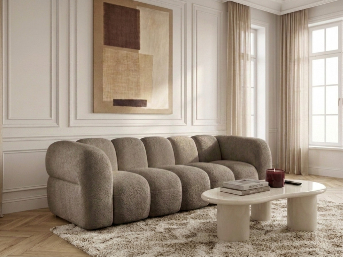 Bobochic Curvy Sofa 3-Sitzer Kunstfell Dunkelbraun