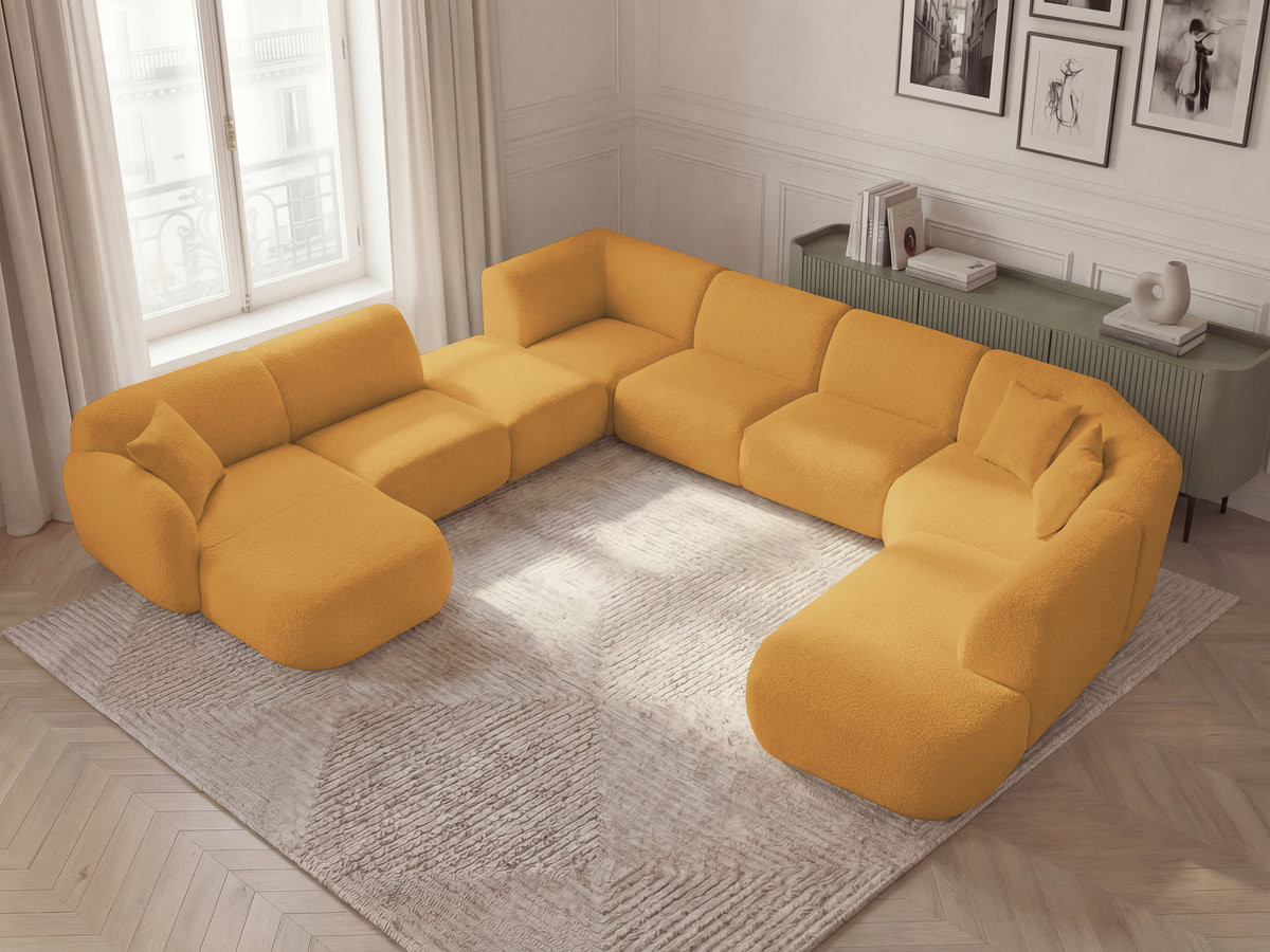 Bobochic Anda Wohnlandschaft mit Pouf 396 × 357 cm Chenille Gelb Ecke links