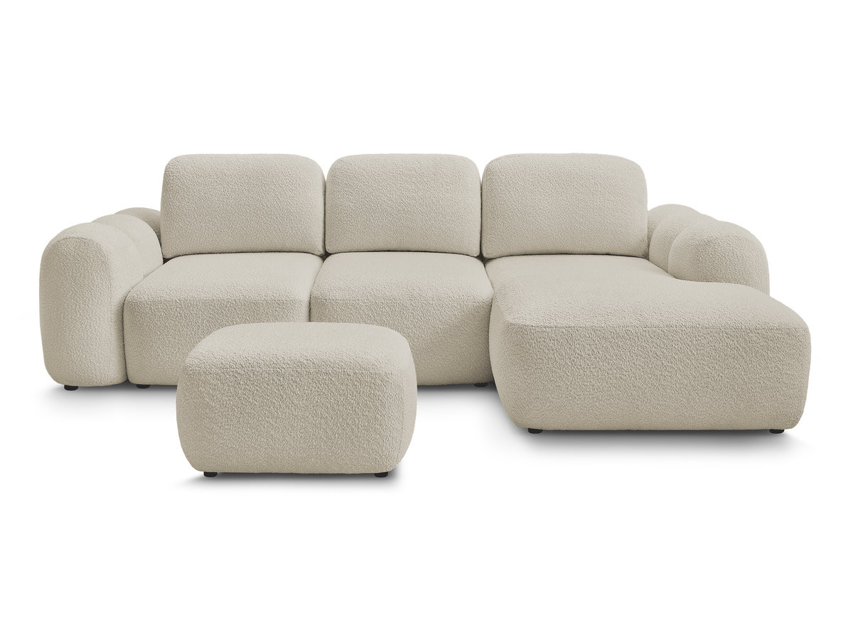 Bobochic Montaigne Ecksofa mit Schlaffunktion und Bettkasten und Pouf 276 × 164 cm Bouclé-Stoff Beige Ecke rechts