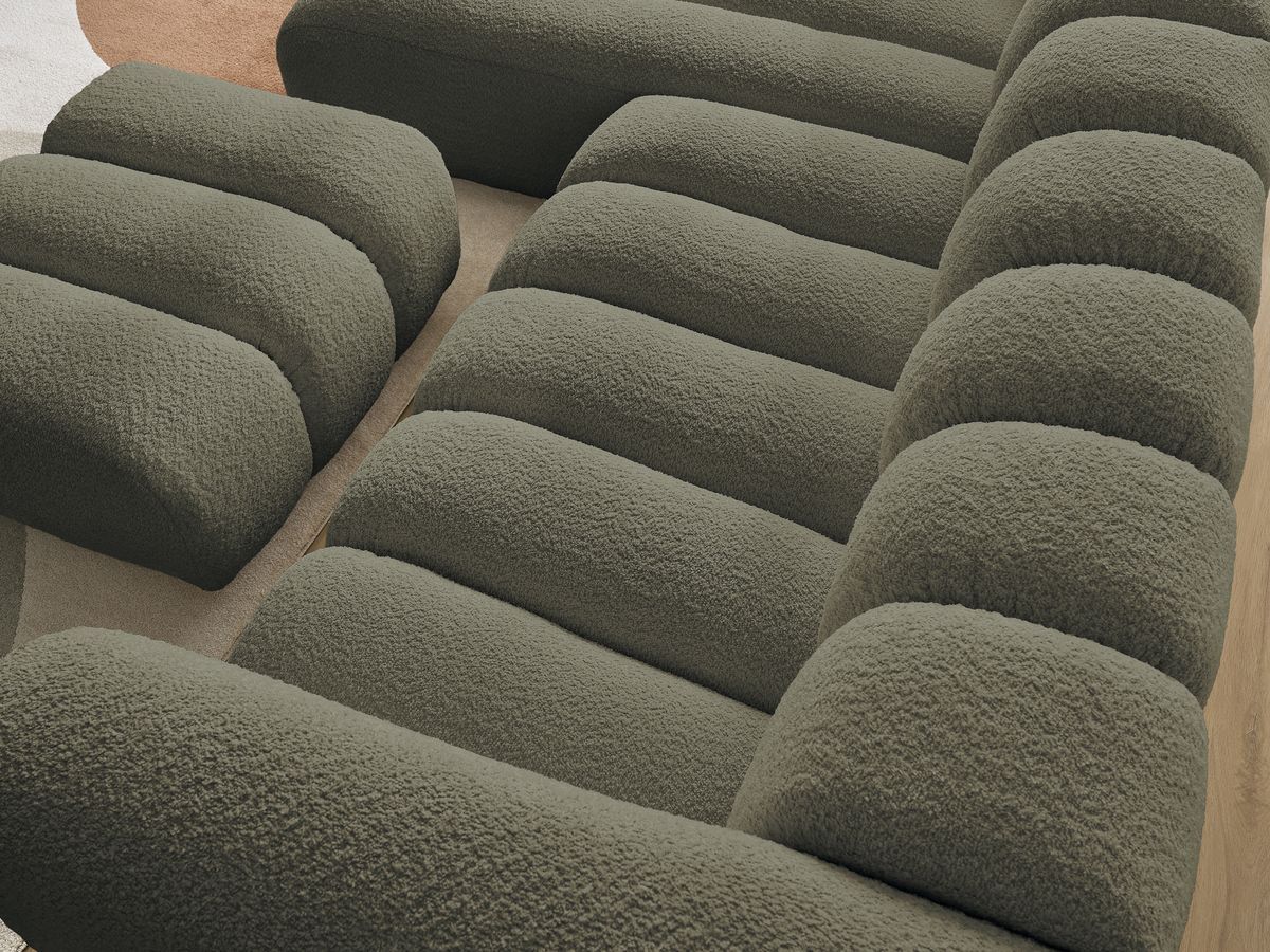 Bobochic Talia Ecksofa mit Pouf Bouclé-Stoff Grün Ecke links
