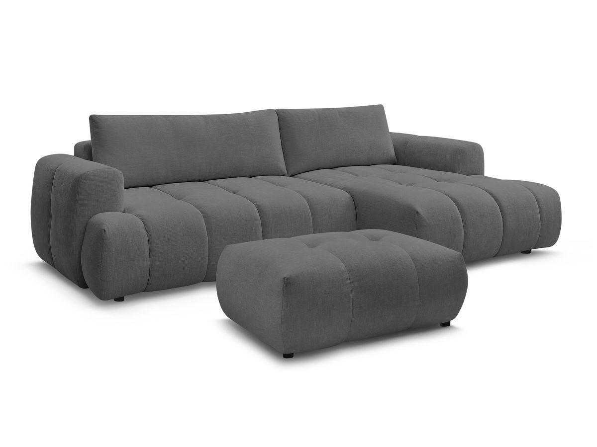 Bobochic Fuji Ecksofa mit Schlaffunktion und Bettkasten und Pouf 292 × 160 cm Stoff Dunkelgrau Ecke rechts