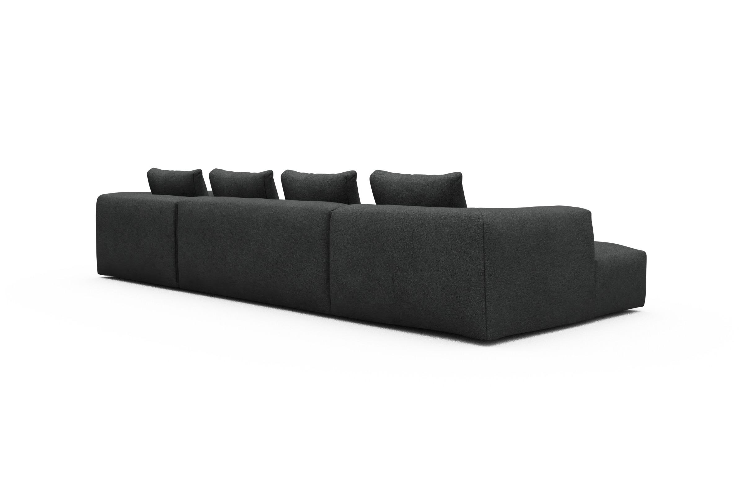 Wohnlandschaft Fred Relax-Ecke rechts mit 2-Sitzer und Chaiselongue links Boucle-Charcoal