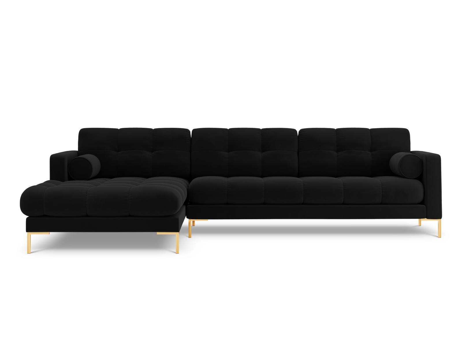 Cosmopolitan Design Ecksofa Bali 5-Sitzer Samt Bluvel Schwarz Links Beine Gold