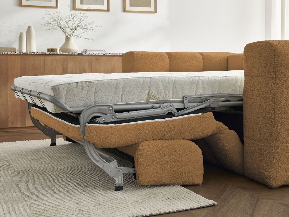 Bobochic Cloud Schlafsofa 3-Sitzer Bouclé-Stoff Gelb