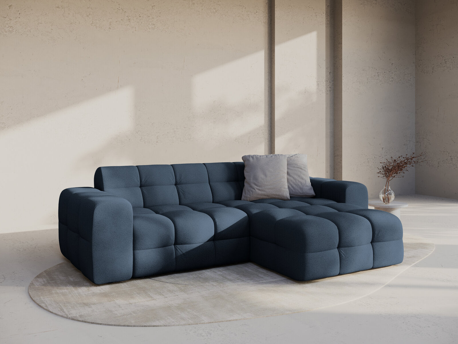 Micadoni Ecksofa Kendal 4-Sitzer Rechts Strukturierter Stoff Marineblau