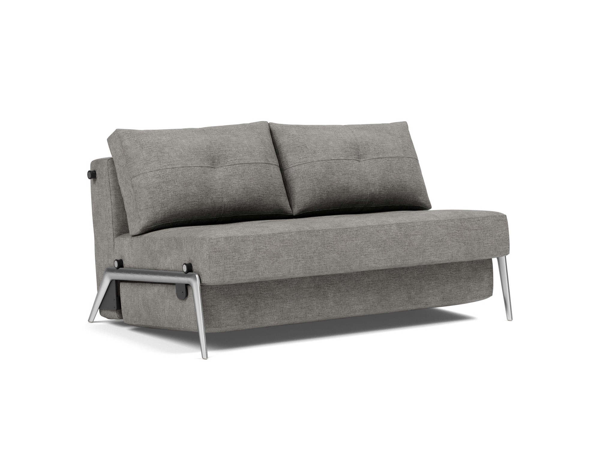Schlafsofa Cubed 140 Flachgewebe Avella 282-Warm-Grey Beine Aluminium