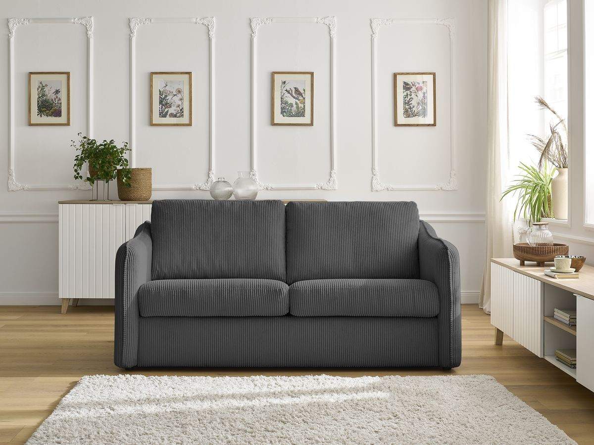 Bobochic Lenny Schlafsofa 3-Sitzer Cordsamt Dunkelgrau