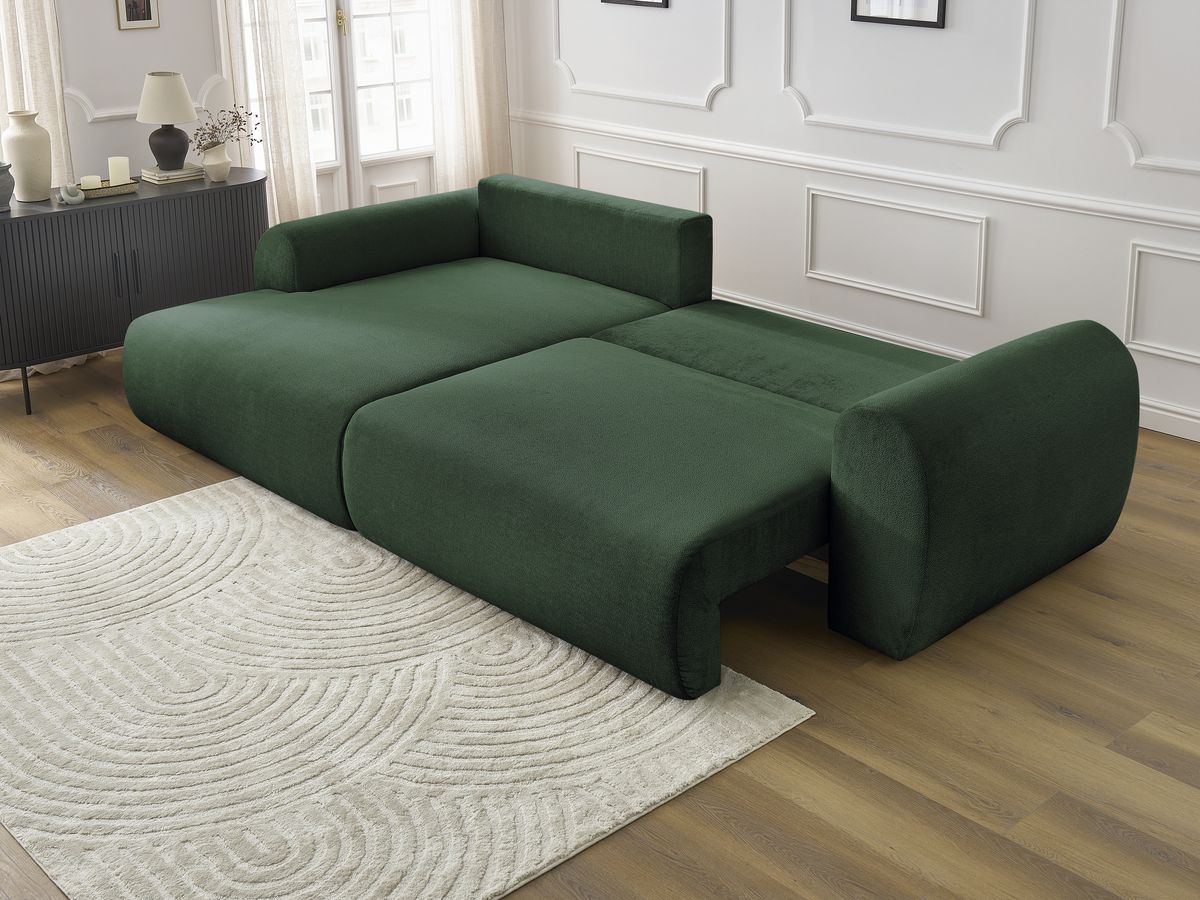 Bobochic Lucien Ecksofa mit Schlaffunktion und Bettkasten 314 × 167 cm Stoff Grün Ecke links
