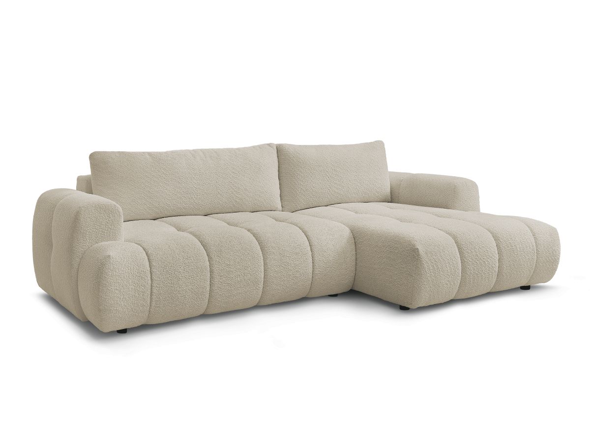 Bobochic Fuji Ecksofa mit Schlaffunktion und Bettkasten 292 × 160 cm Bouclé-Stoff Beige Ecke rechts