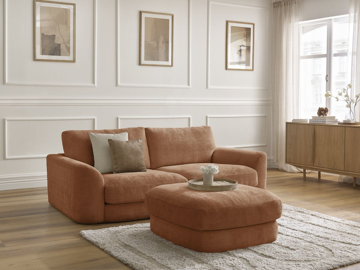 Bobochic Leonore Sofa 3-Sitzer mit Pouf Strukturstoff Orange