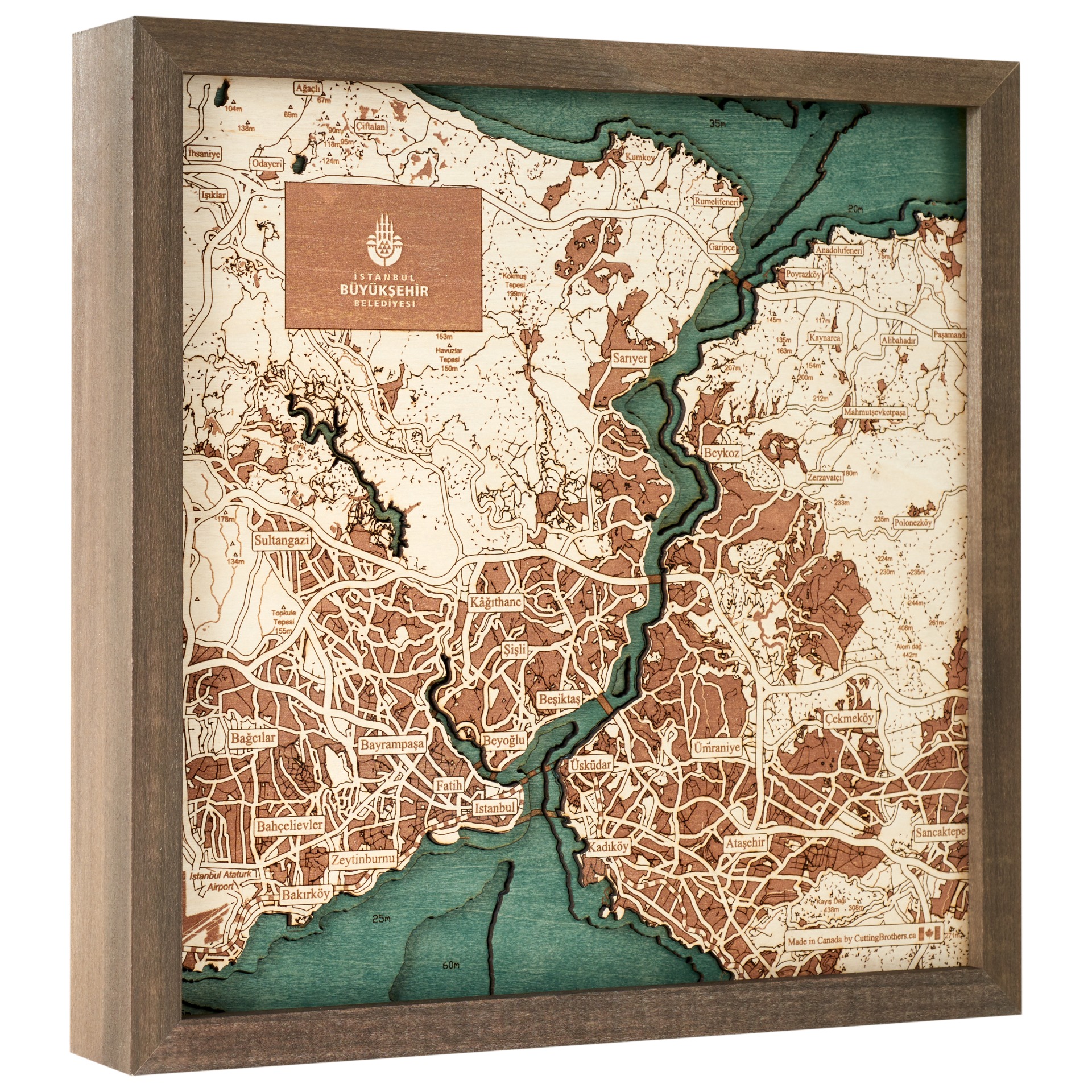 Cutting Brothers 3D Holz-Wandkarte Istanbul 35x35 cm