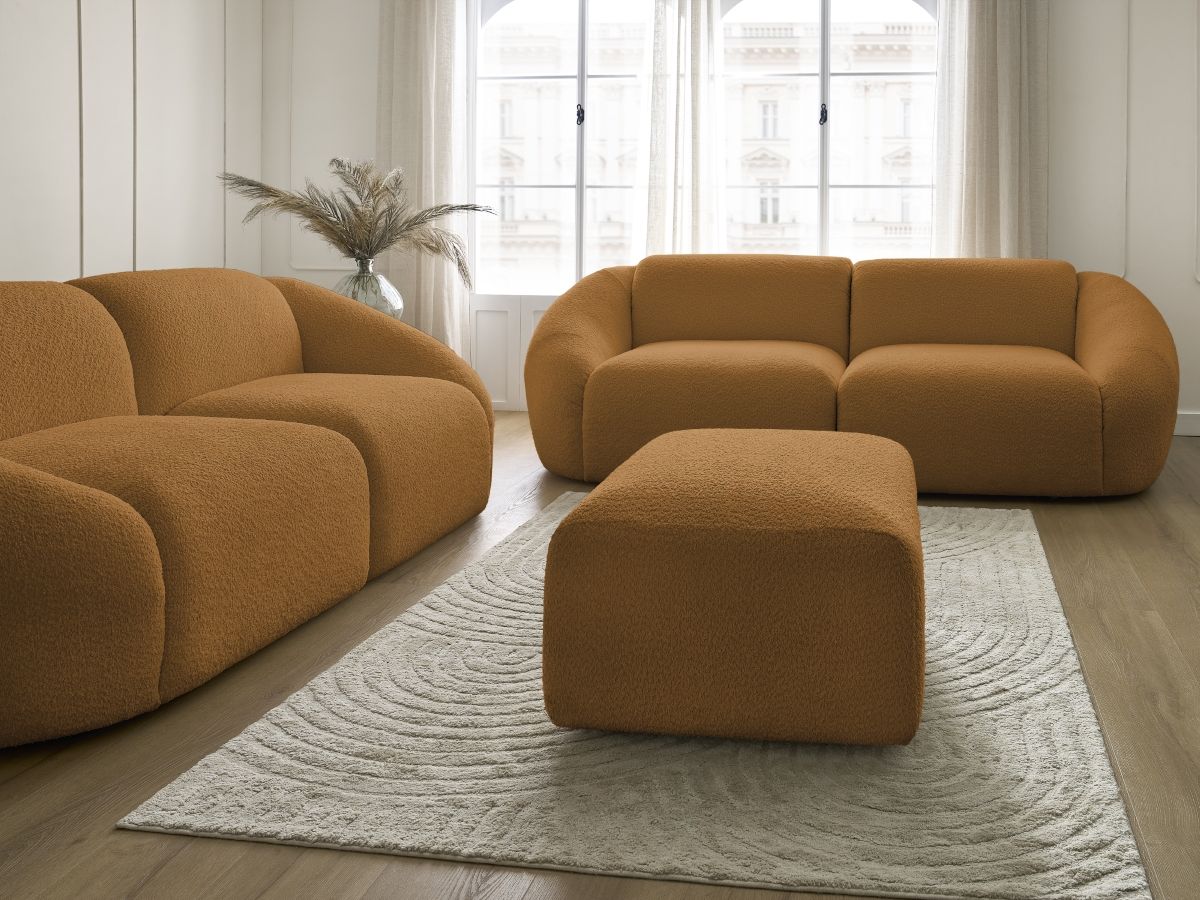 Bobochic Tina Sofa 6-Sitzer mit Pouf Bouclé-Stoff Gelb