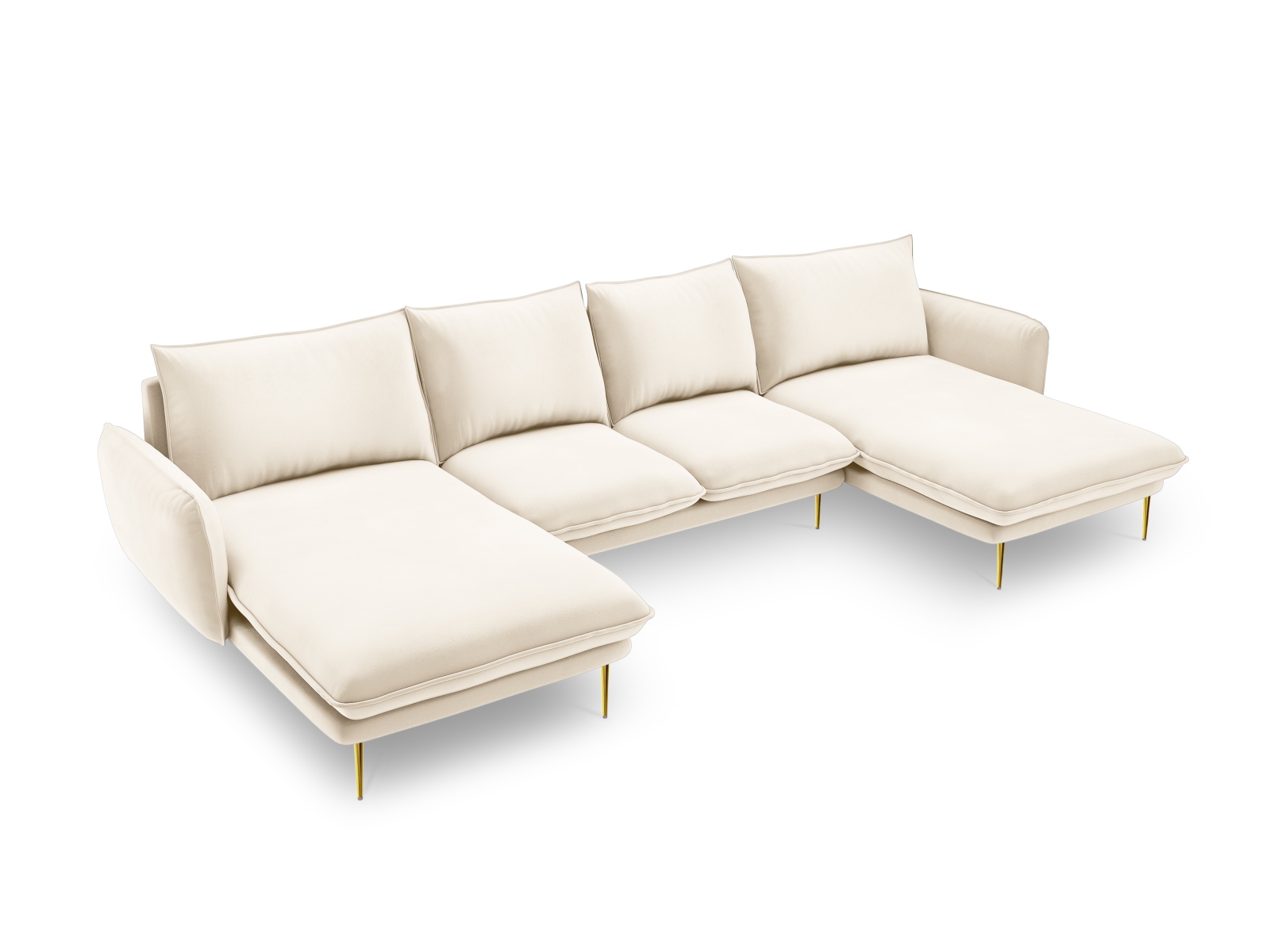 Cosmopolitan Design Panoramasofa Vienna 6-Sitzer Samt Bluvel Helles Beige Beine Gold
