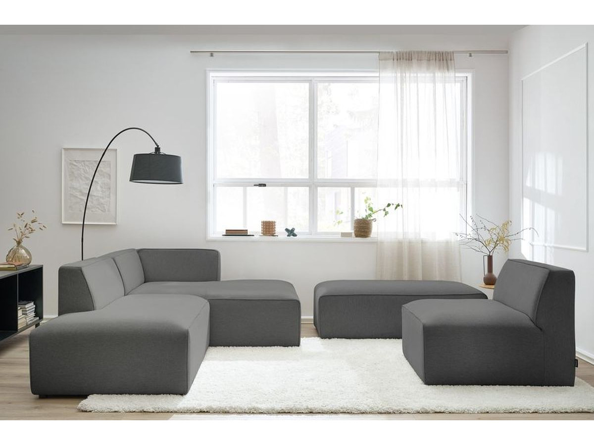 Bobochic Megeve Ecksofa mit Pouf Melange-Stoff Dunkelgrau Ecke rechts